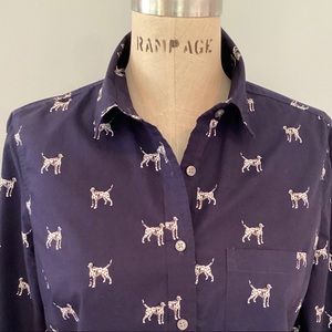J.Crew Classic Navy Dalmatian Print Shirt Size 4